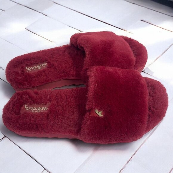 Koolaburra By UGG W Fuzz-Ah Women’s Rhubarb Deep Red Slides Slippers Shoes Sz 8 - Picture 3 of 9